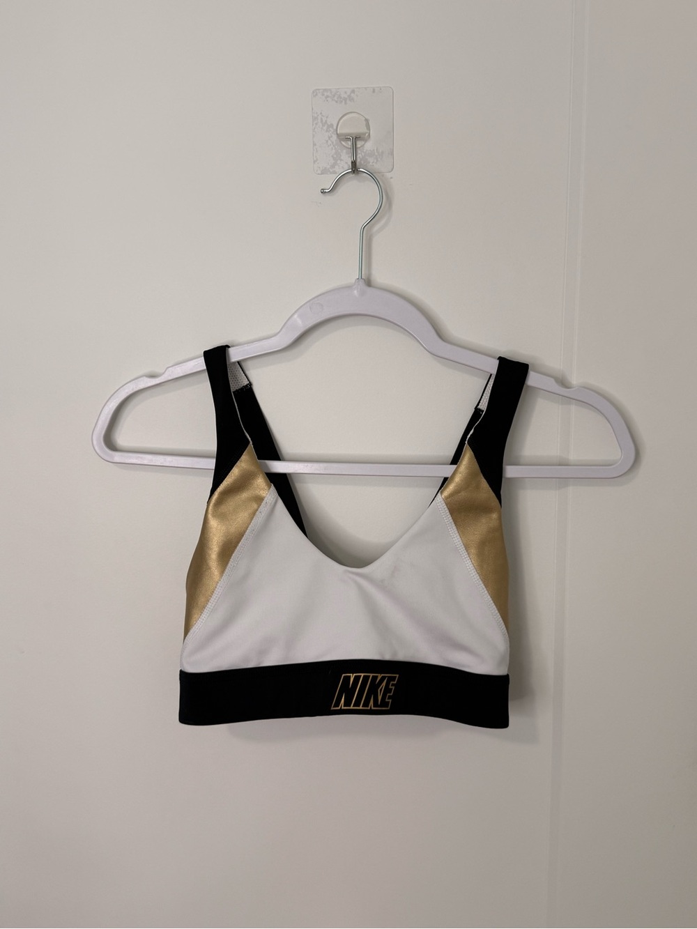 Nike White and Gold Athletic Sports Bra